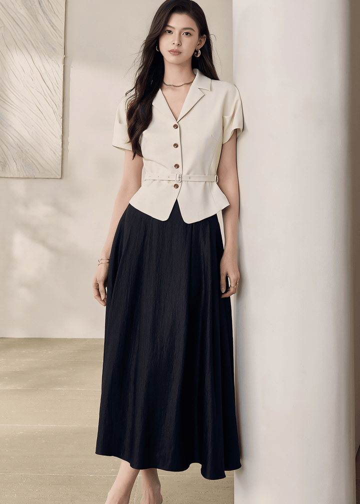 TAILORED BELTED SHORT - SLEEVE BLAZER - ANLEM