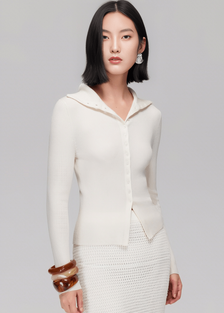 TAILORED COLLAR RIBBED CARDIGAN - ANLEM