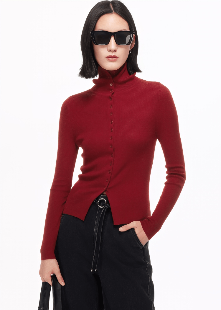 TAILORED COLLAR RIBBED CARDIGAN - ANLEM