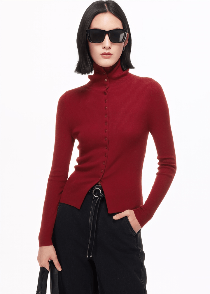 TAILORED COLLAR RIBBED CARDIGAN - ANLEM