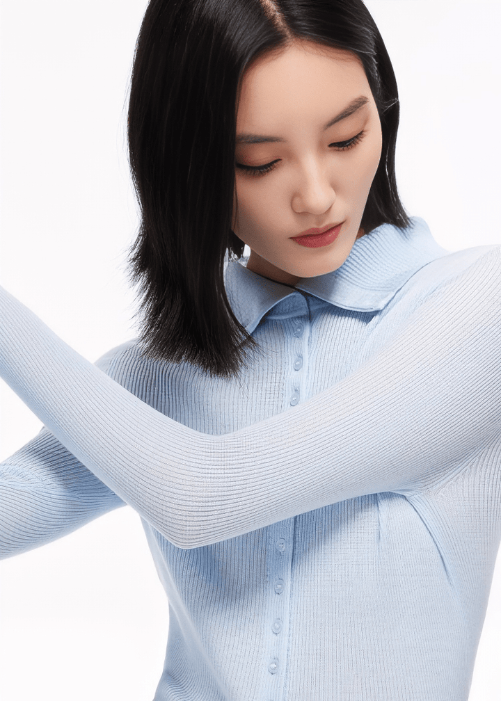 TAILORED COLLAR RIBBED CARDIGAN - ANLEM