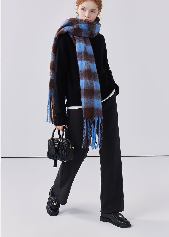 TASSEL PLAID RETRO THICK MUFFLER - ANLEM