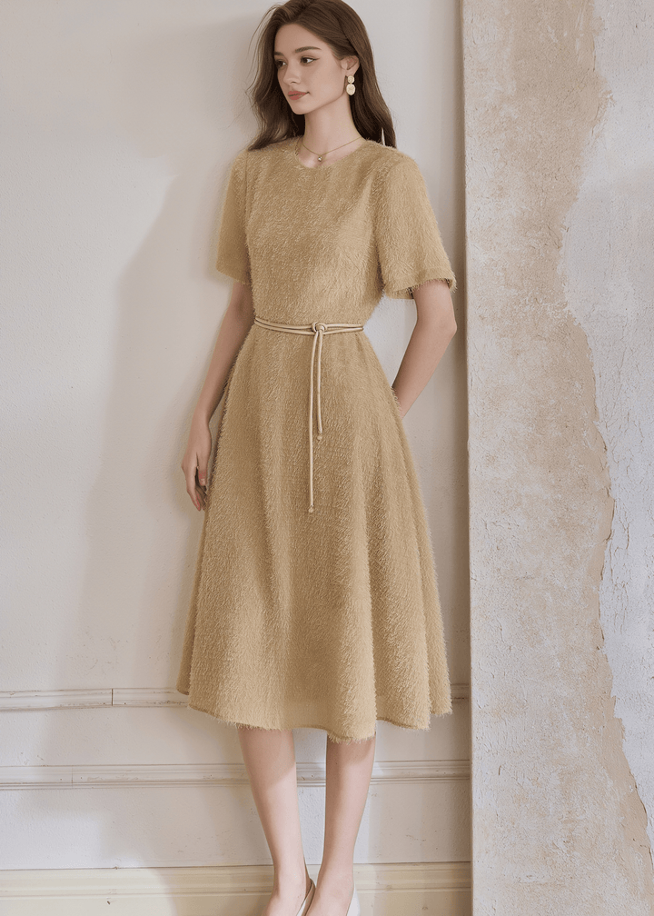 TEXTURED BELTED MIDI DRESS - ANLEM