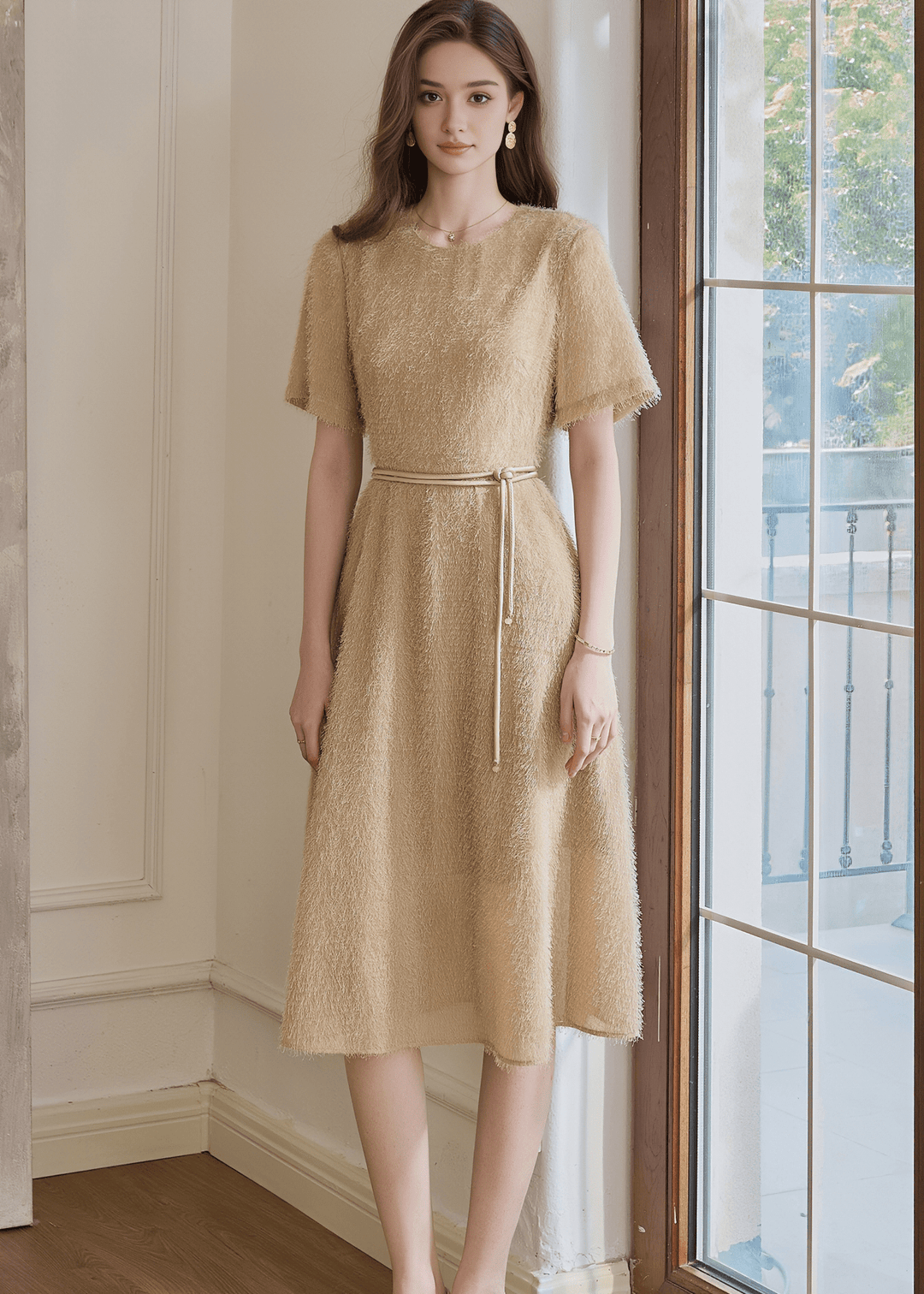 TEXTURED BELTED MIDI DRESS - ANLEM