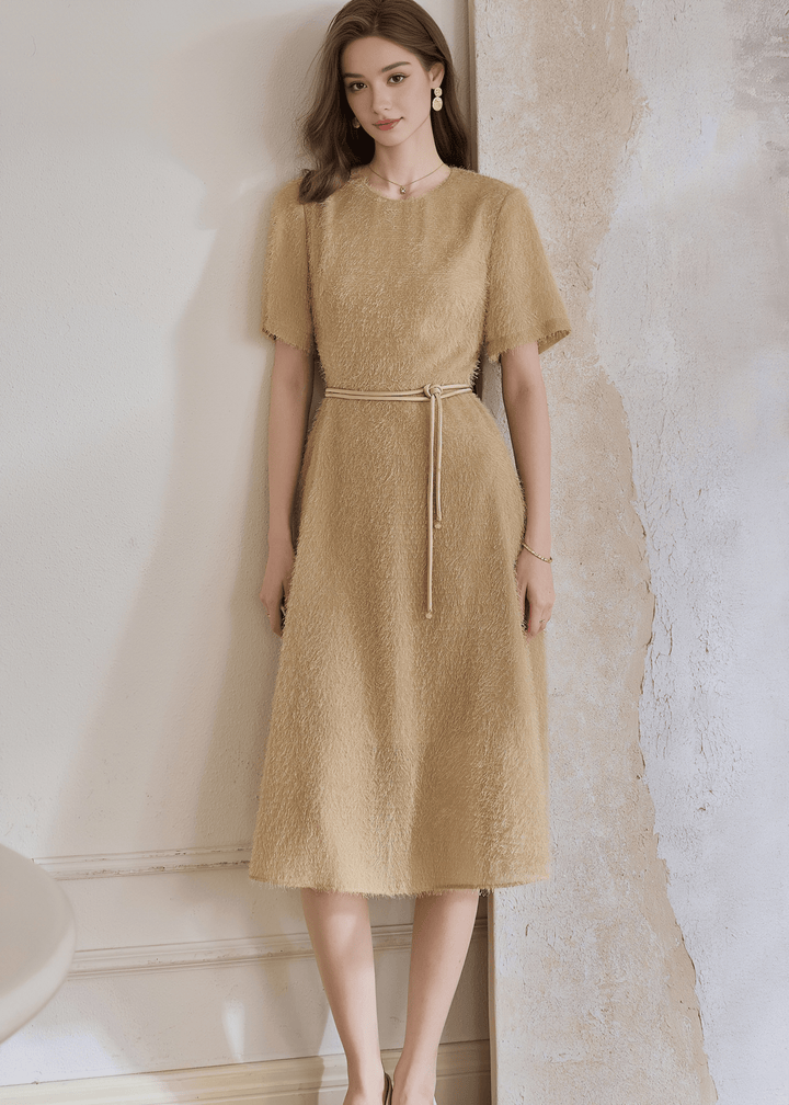 TEXTURED BELTED MIDI DRESS - ANLEM