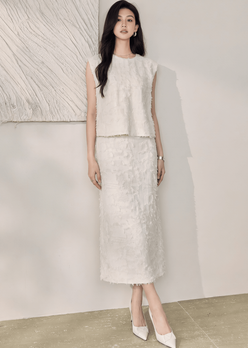 TEXTURED FRINGE TOP & SKIRT - ANLEM