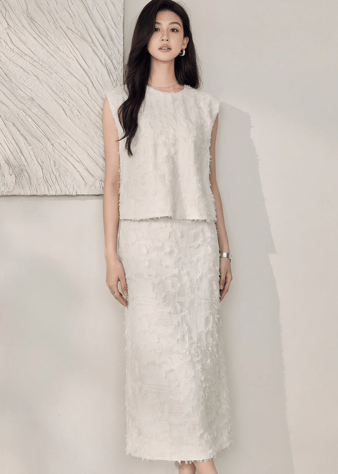 TEXTURED FRINGE TOP & SKIRT - ANLEM