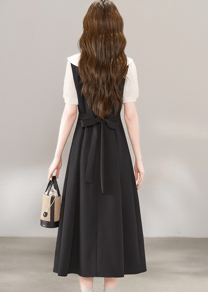 TEXTURED SAILOR BOW DRESS - ANLEM