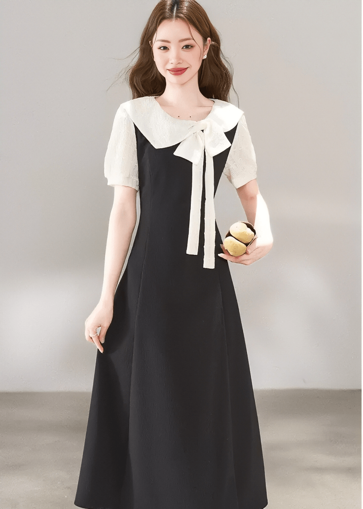TEXTURED SAILOR BOW DRESS - ANLEM