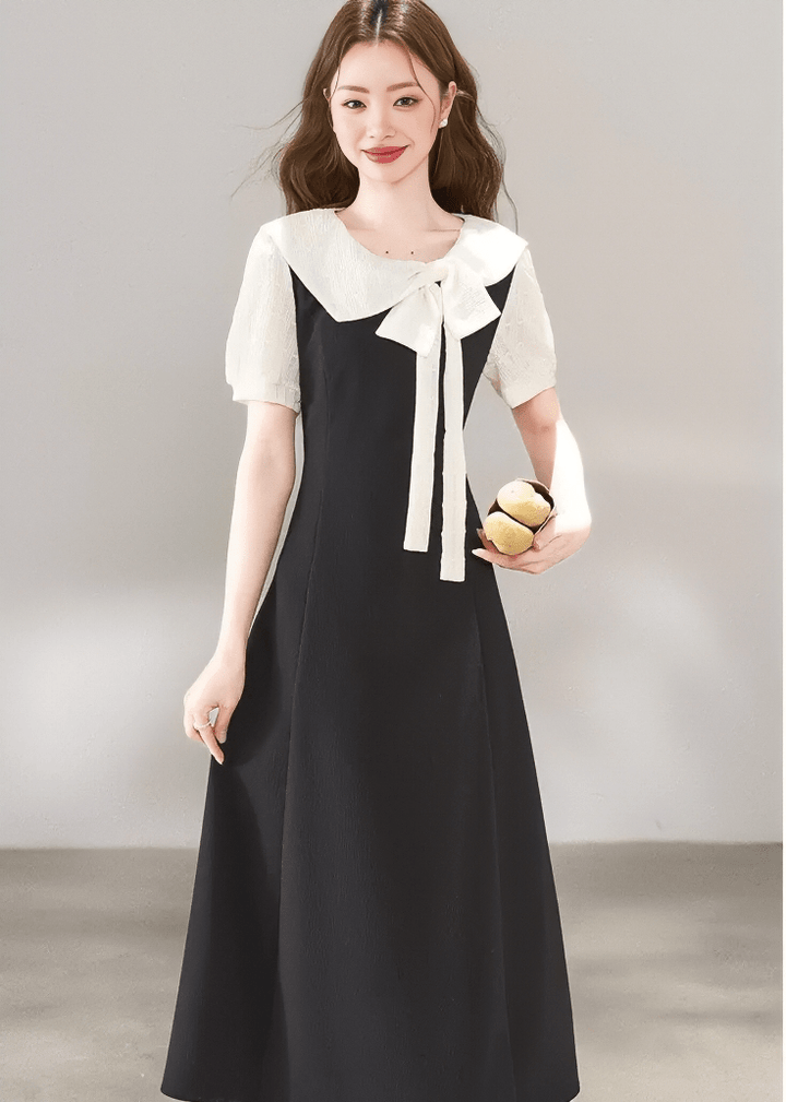 TEXTURED SAILOR BOW DRESS - ANLEM