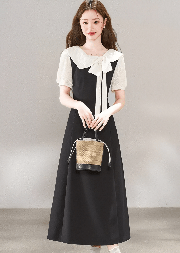 TEXTURED SAILOR BOW DRESS - ANLEM