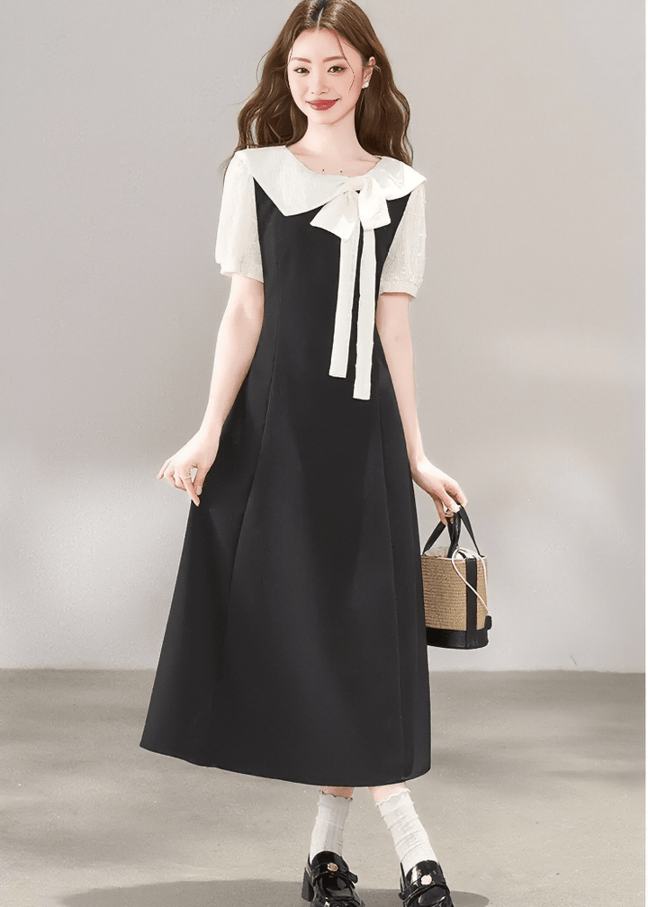 TEXTURED SAILOR BOW DRESS - ANLEM
