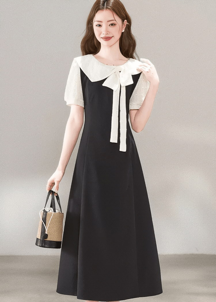 TEXTURED SAILOR BOW DRESS - ANLEM