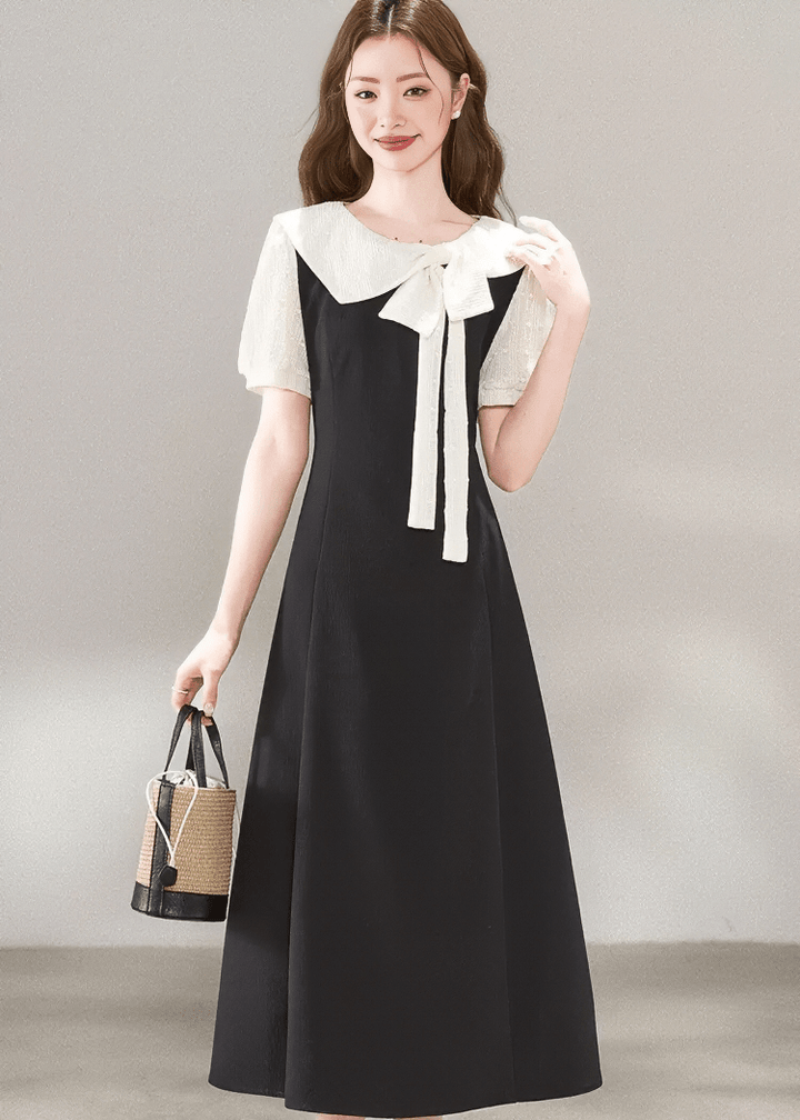 TEXTURED SAILOR BOW DRESS - ANLEM