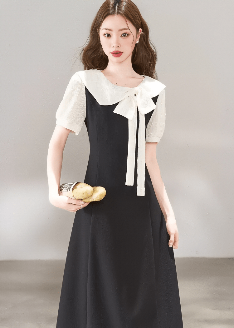 TEXTURED SAILOR BOW DRESS - ANLEM