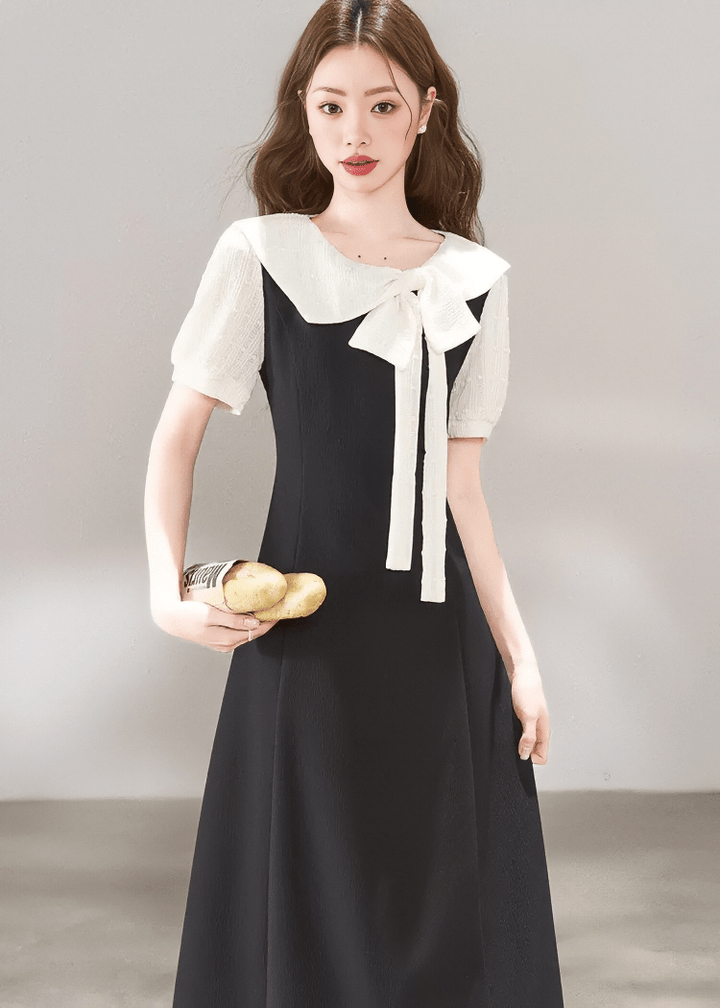 TEXTURED SAILOR BOW DRESS - ANLEM
