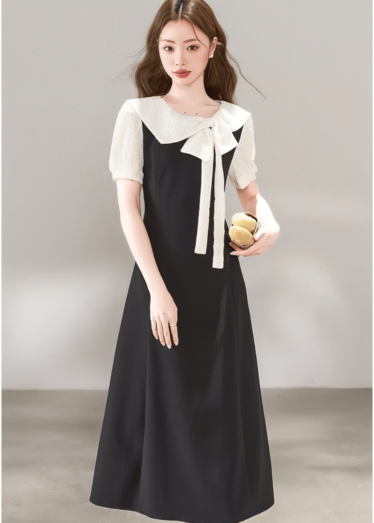TEXTURED SAILOR BOW DRESS - ANLEM