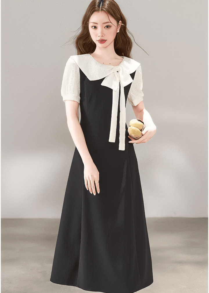 TEXTURED SAILOR BOW DRESS - ANLEM