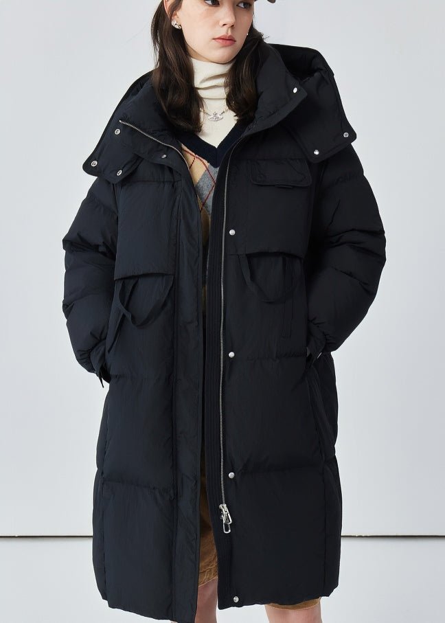 THICK HOODED LONG DOWN JACKET - ANLEM