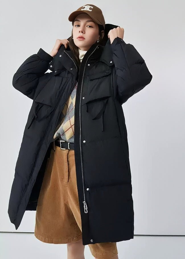 THICK HOODED LONG DOWN JACKET - ANLEM