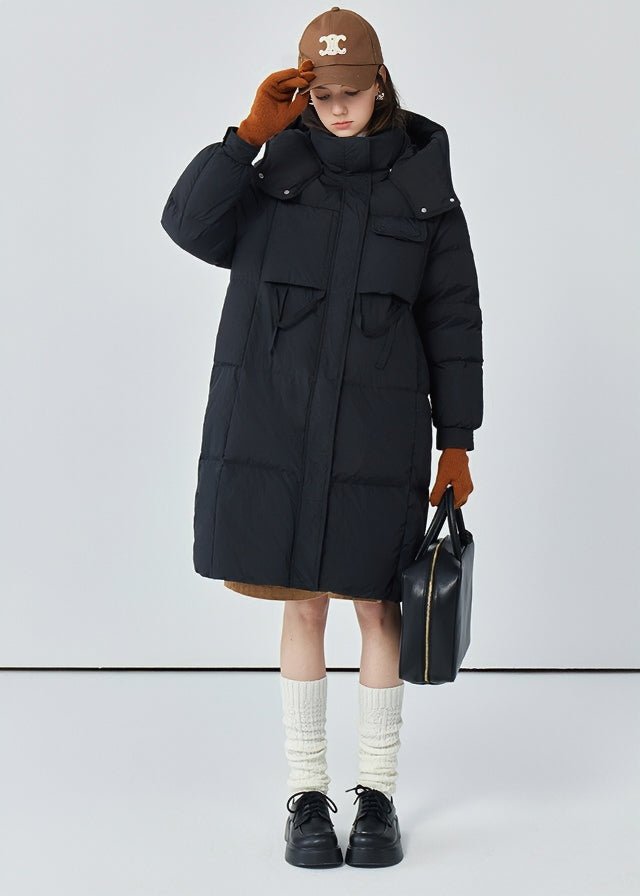 THICK HOODED LONG DOWN JACKET - ANLEM