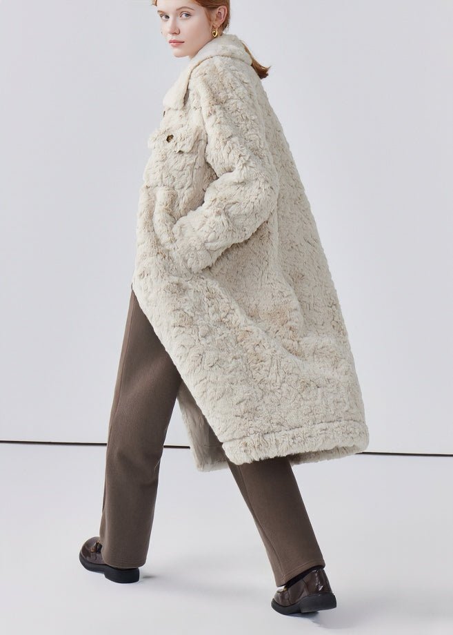 THICK LAPEL LONG FUR COAT - ANLEM