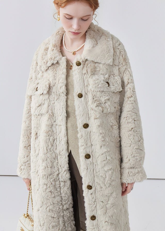 THICK LAPEL LONG FUR COAT - ANLEM