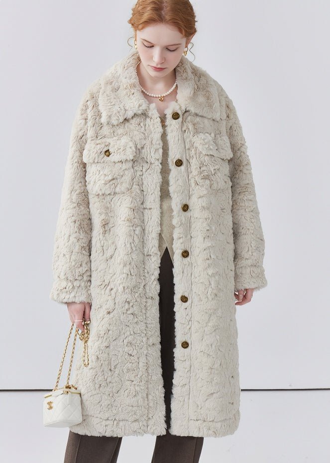 THICK LAPEL LONG FUR COAT - ANLEM