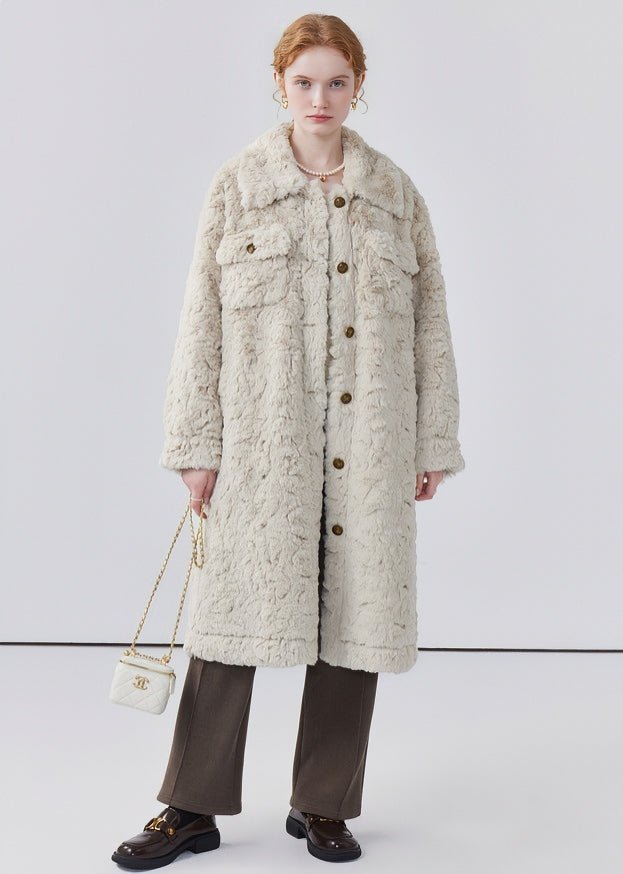 THICK LAPEL LONG FUR COAT - ANLEM