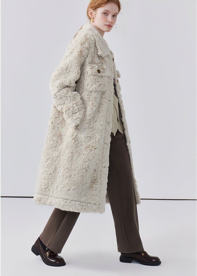 THICK LAPEL LONG FUR COAT - ANLEM