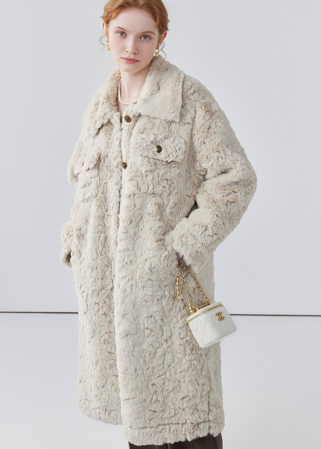 THICK LAPEL LONG FUR COAT - ANLEM