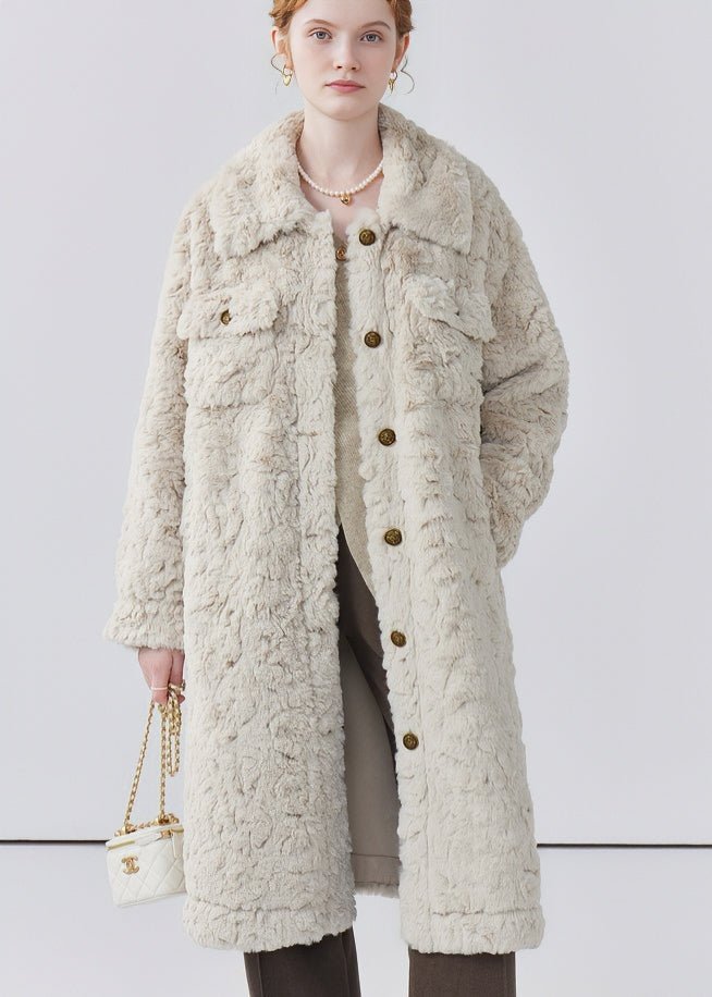 THICK LAPEL LONG FUR COAT - ANLEM