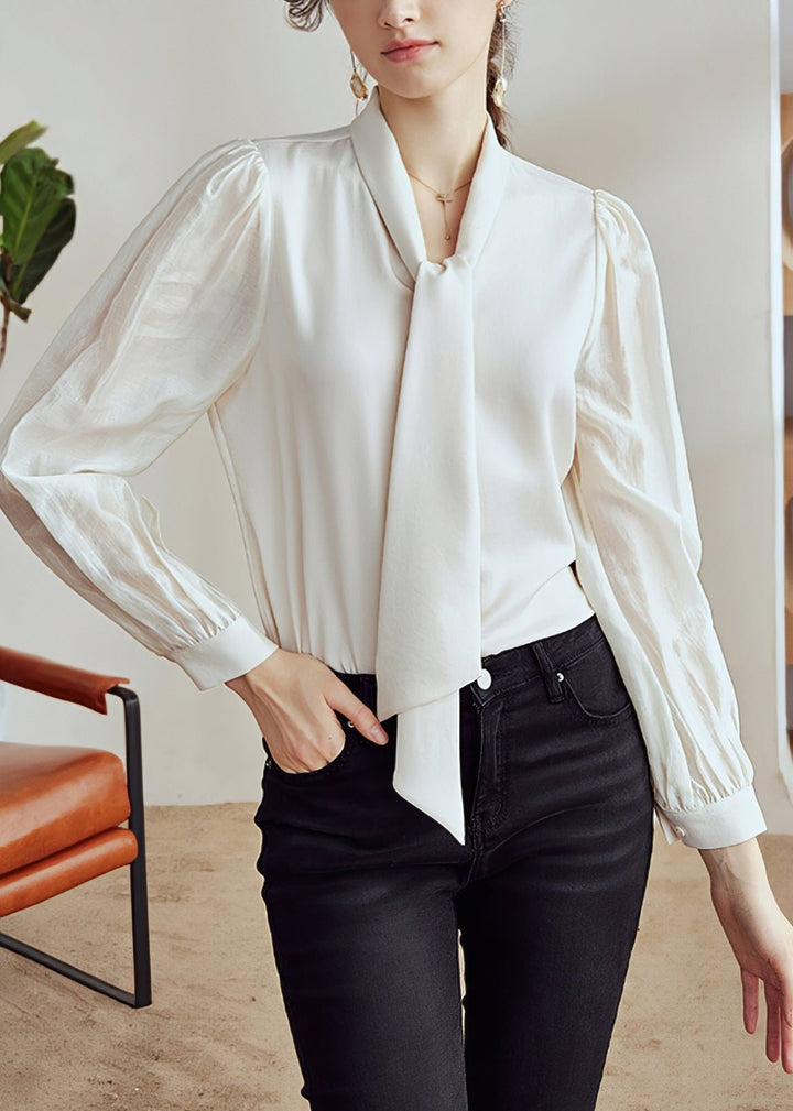 TIE COLLAR SATIN TOPS - ANLEM