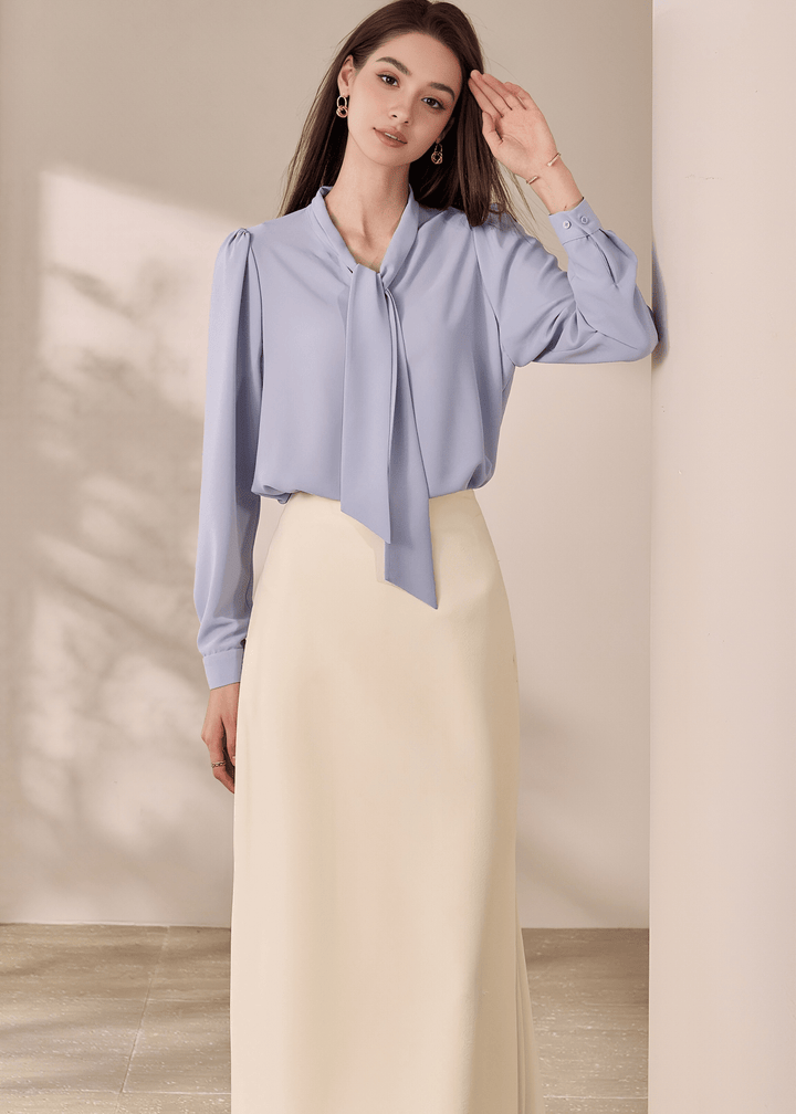 TIE NECK BALLOON SLEEVE BLOUSE - ANLEM