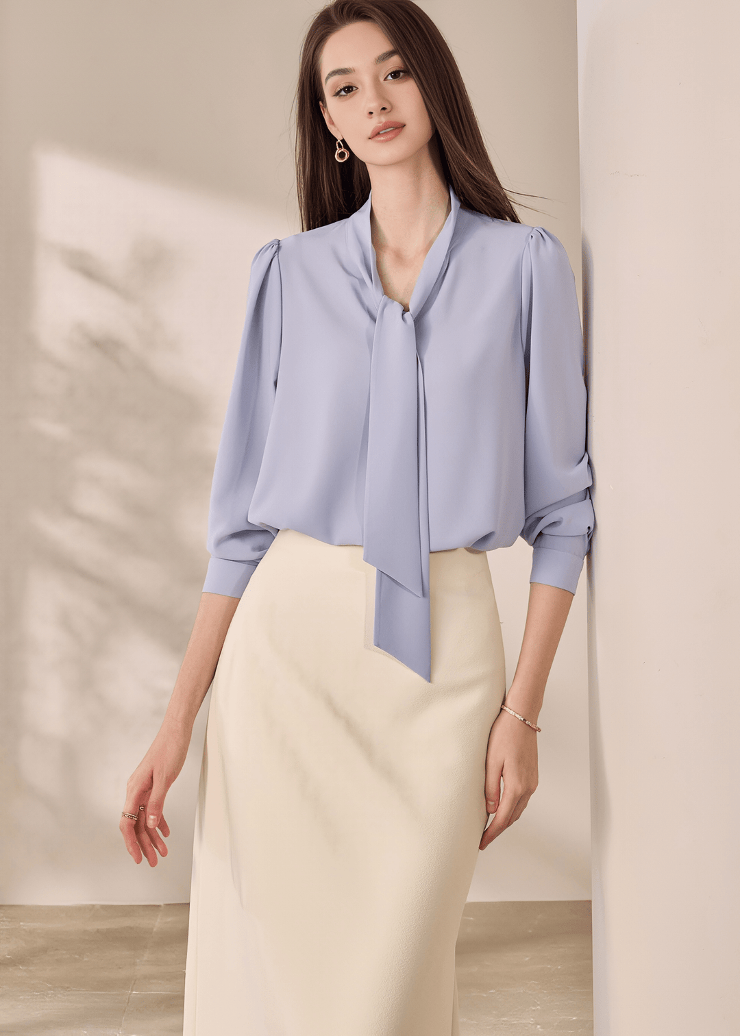 TIE NECK BALLOON SLEEVE BLOUSE - ANLEM