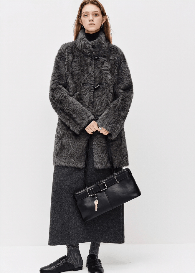 TOGGLE STAND COLLAR FUR COAT - ANLEM