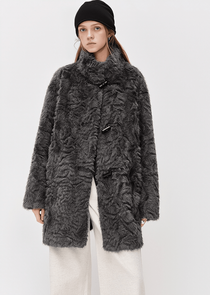 TOGGLE STAND COLLAR FUR COAT - ANLEM