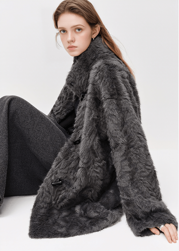 TOGGLE STAND COLLAR FUR COAT - ANLEM