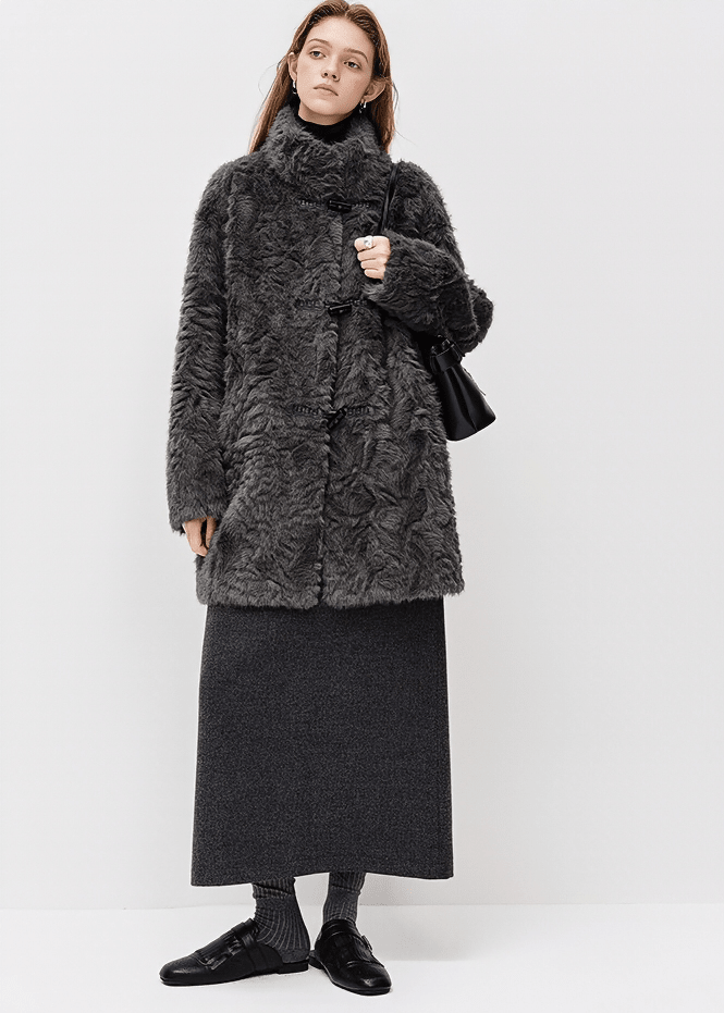 TOGGLE STAND COLLAR FUR COAT - ANLEM