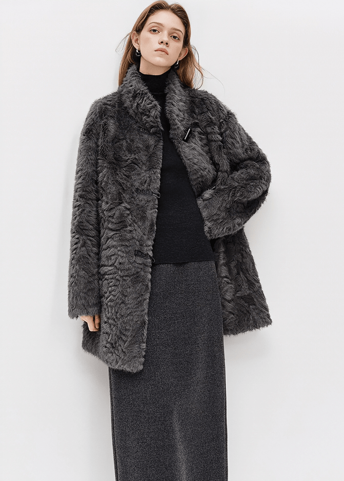 TOGGLE STAND COLLAR FUR COAT - ANLEM