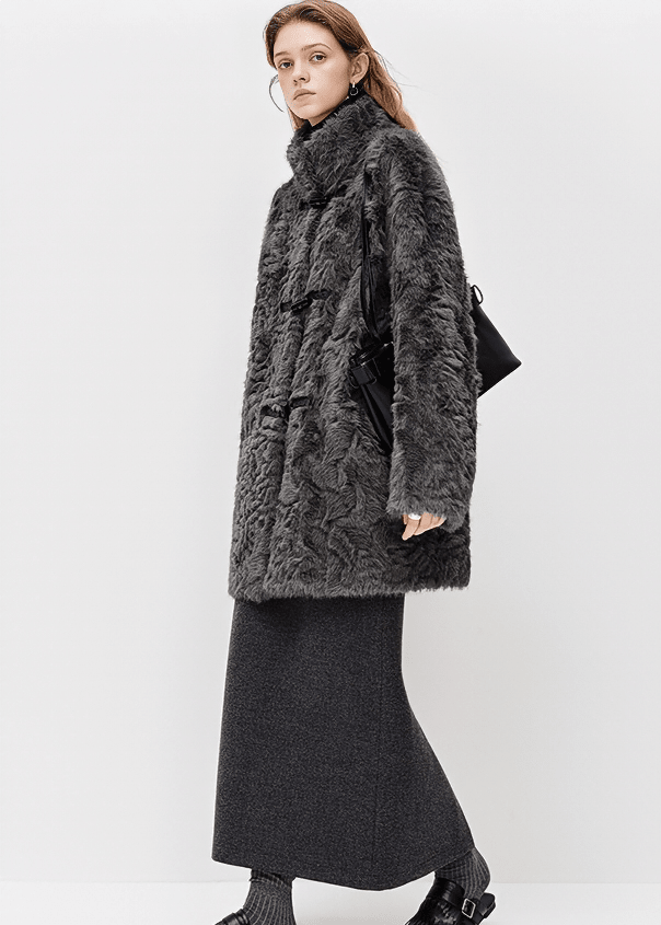 TOGGLE STAND COLLAR FUR COAT - ANLEM