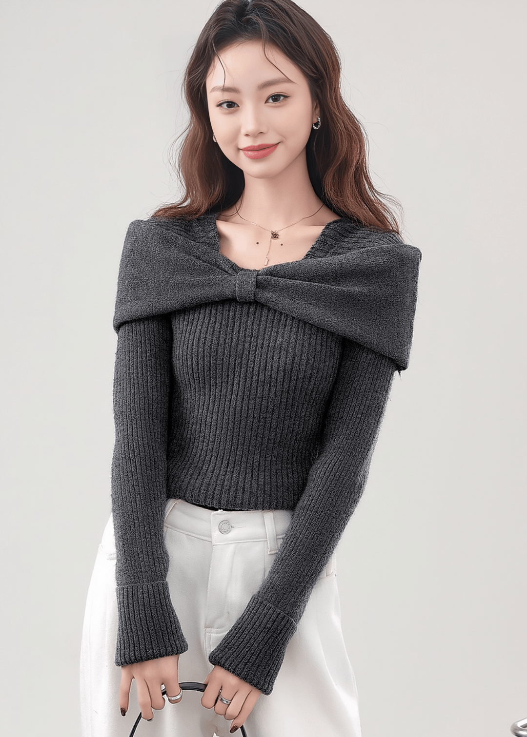 TWISTED DRAPE OFF - SHOULDER RIBBED TOP - ANLEM