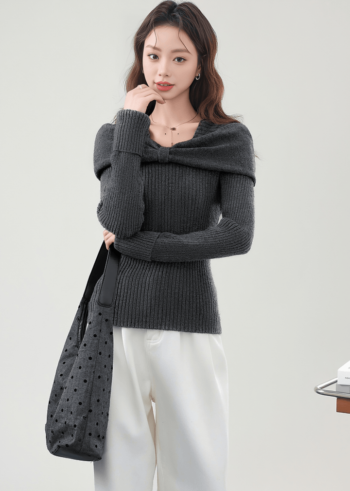 TWISTED DRAPE OFF - SHOULDER RIBBED TOP - ANLEM