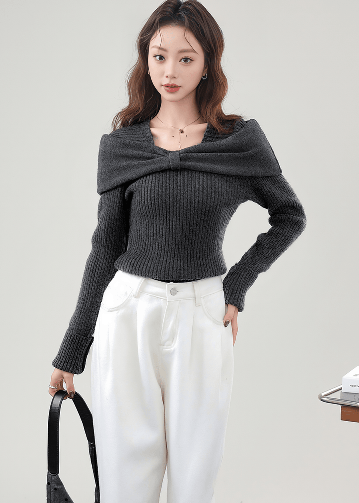 TWISTED DRAPE OFF - SHOULDER RIBBED TOP - ANLEM