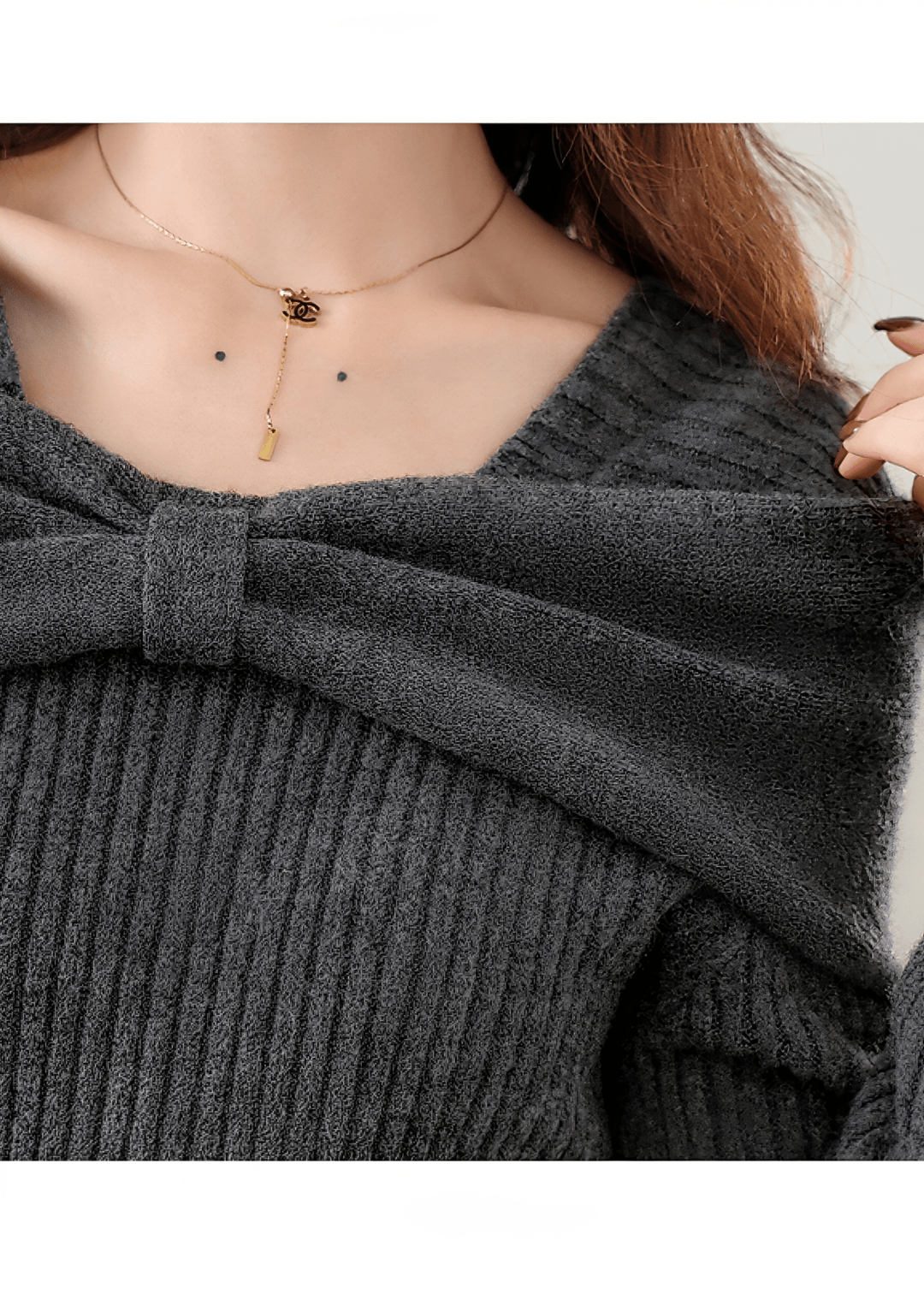 TWISTED DRAPE OFF - SHOULDER RIBBED TOP - ANLEM