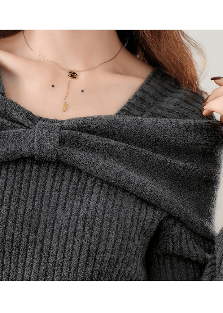 TWISTED DRAPE OFF - SHOULDER RIBBED TOP - ANLEM