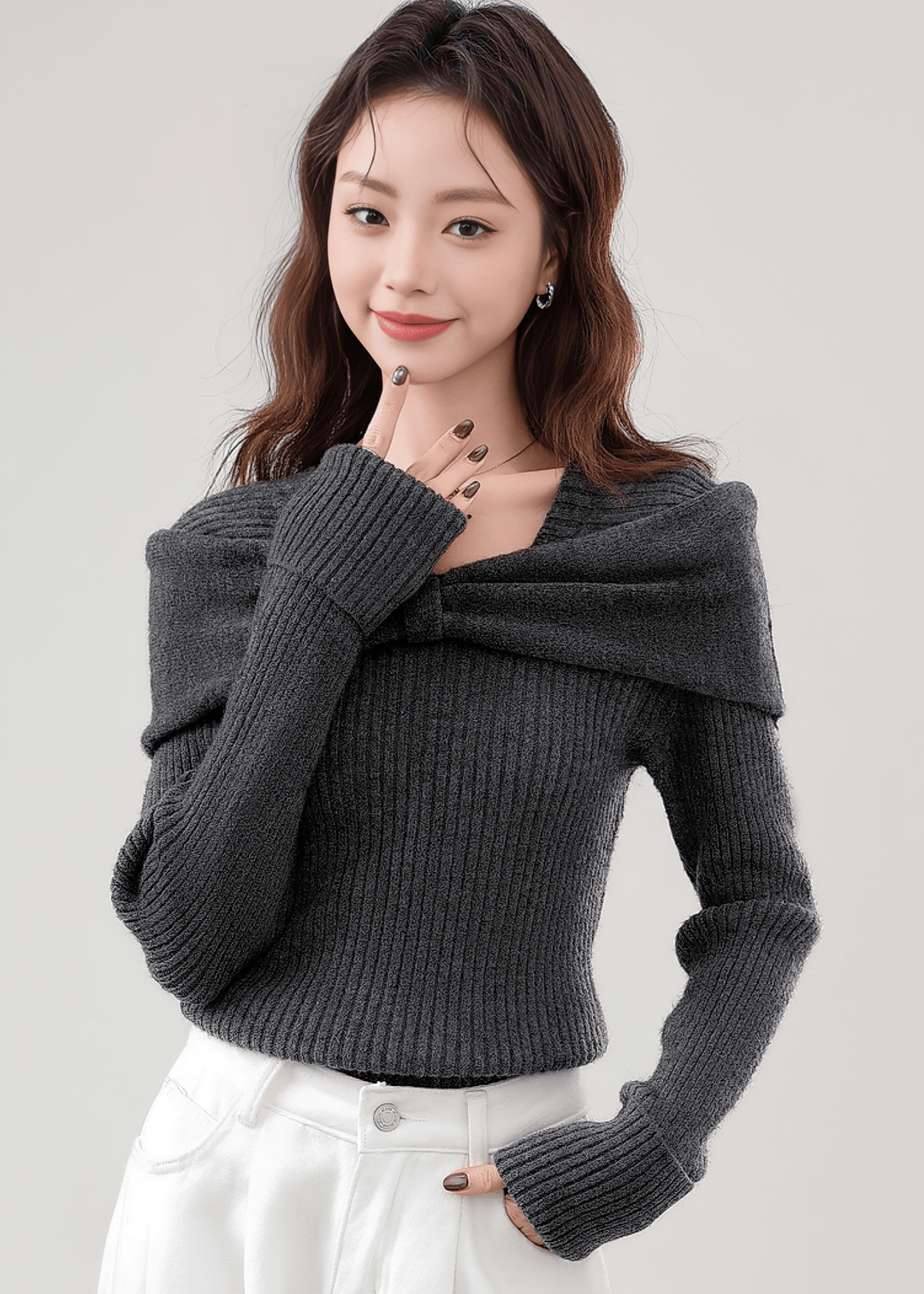 TWISTED DRAPE OFF - SHOULDER RIBBED TOP - ANLEM