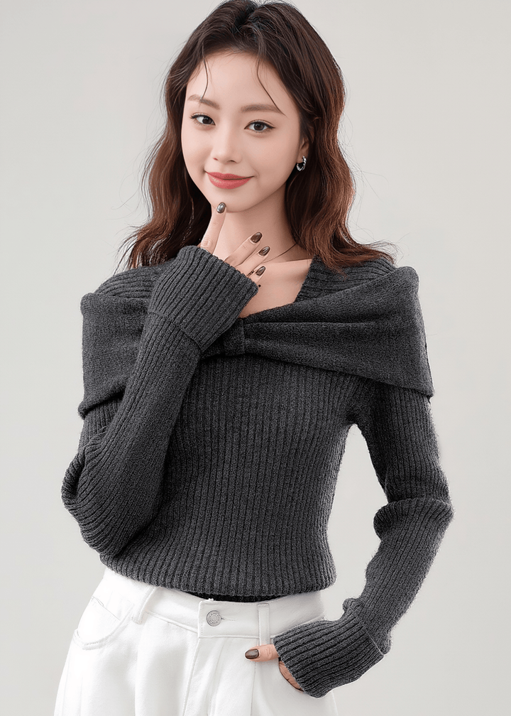 TWISTED DRAPE OFF - SHOULDER RIBBED TOP - ANLEM