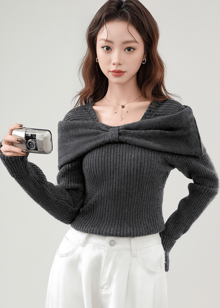 TWISTED DRAPE OFF - SHOULDER RIBBED TOP - ANLEM