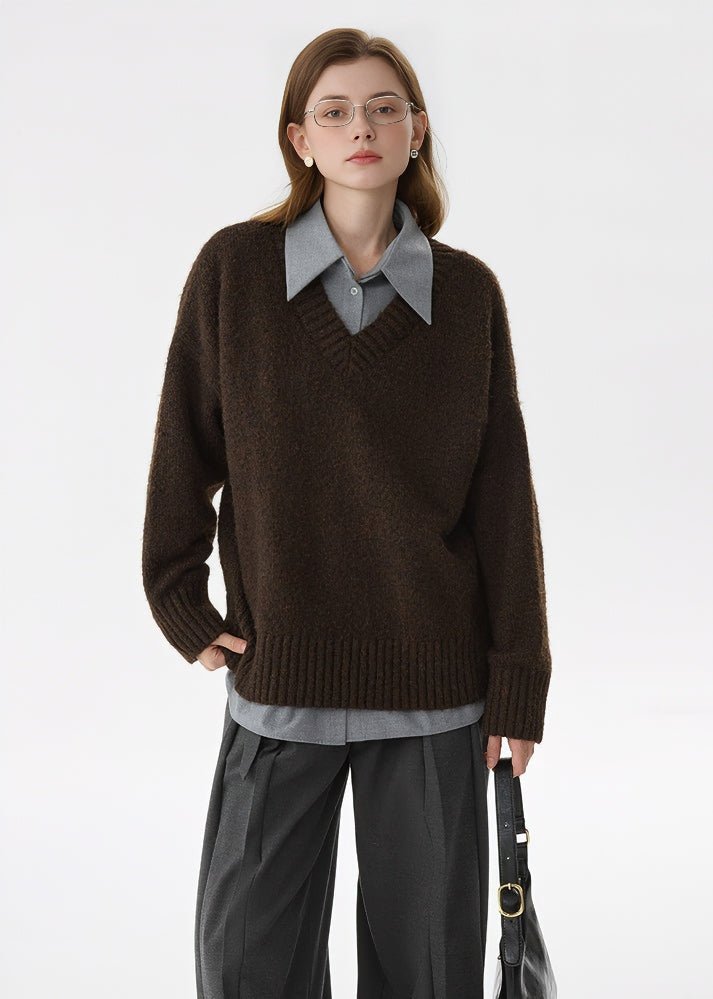 V - NECK LOOSE KNIT SWEATER - ANLEM